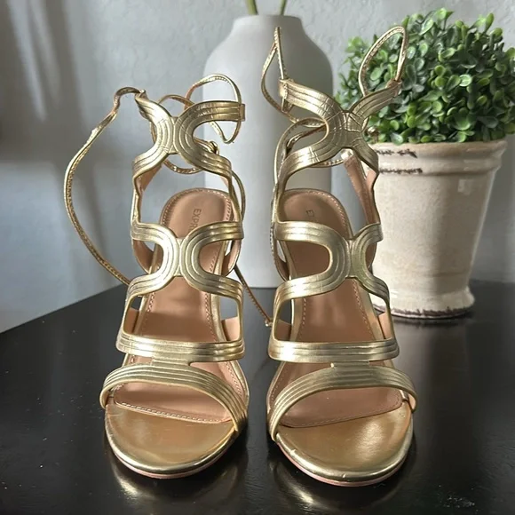 Express Brand Women’s Gold Lace Up High Heel - Size 6 - Picture 2 of 9